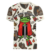 Funny Cartoon Knight Frog Women V-Neck T-Shirt Medieval Mood Meme