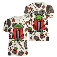 Funny Cartoon Knight Frog Women V-Neck T-Shirt Medieval Mood Meme