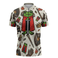 Funny Cartoon Knight Frog Zipper Polo Shirt Medieval Mood Meme
