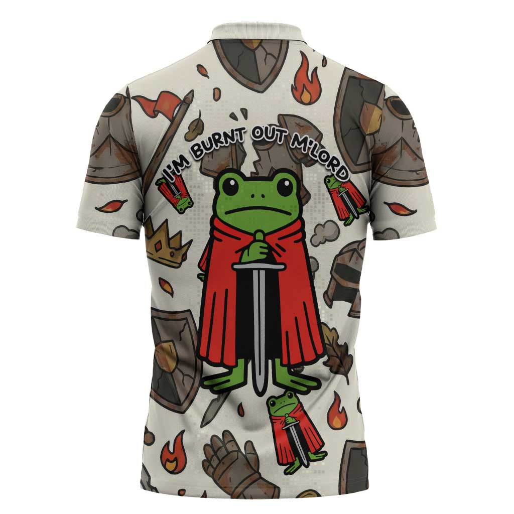Funny Cartoon Knight Frog Zipper Polo Shirt Medieval Mood Meme