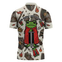 Funny Cartoon Knight Frog Zipper Polo Shirt Medieval Mood Meme
