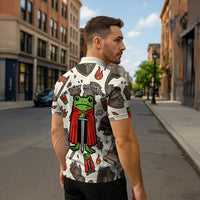 Funny Cartoon Knight Frog Zipper Polo Shirt Medieval Mood Meme