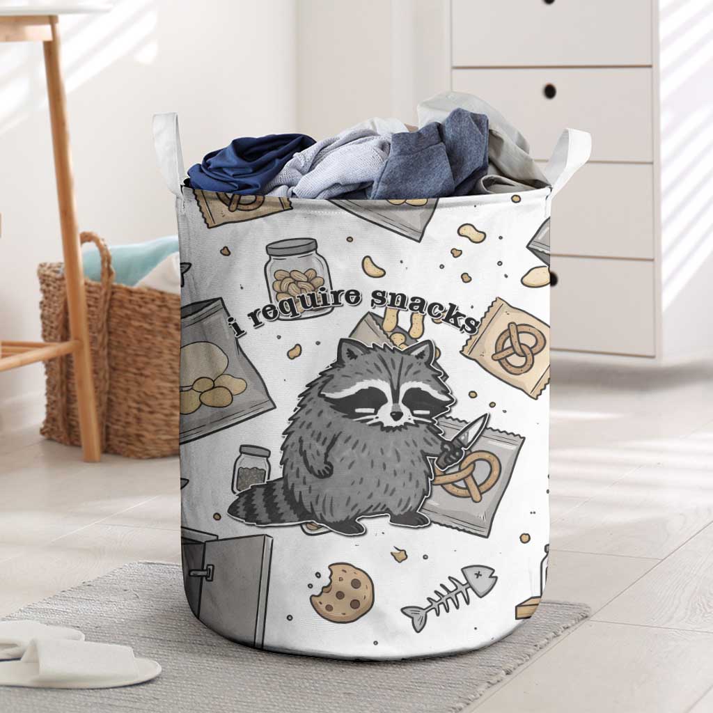 I Require Snacks Raccoon Laundry Basket Cute Bandit Raccoon Chaos with a Knife