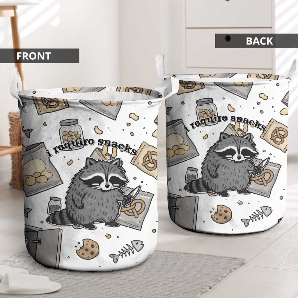 I Require Snacks Raccoon Laundry Basket Cute Bandit Raccoon Chaos with a Knife