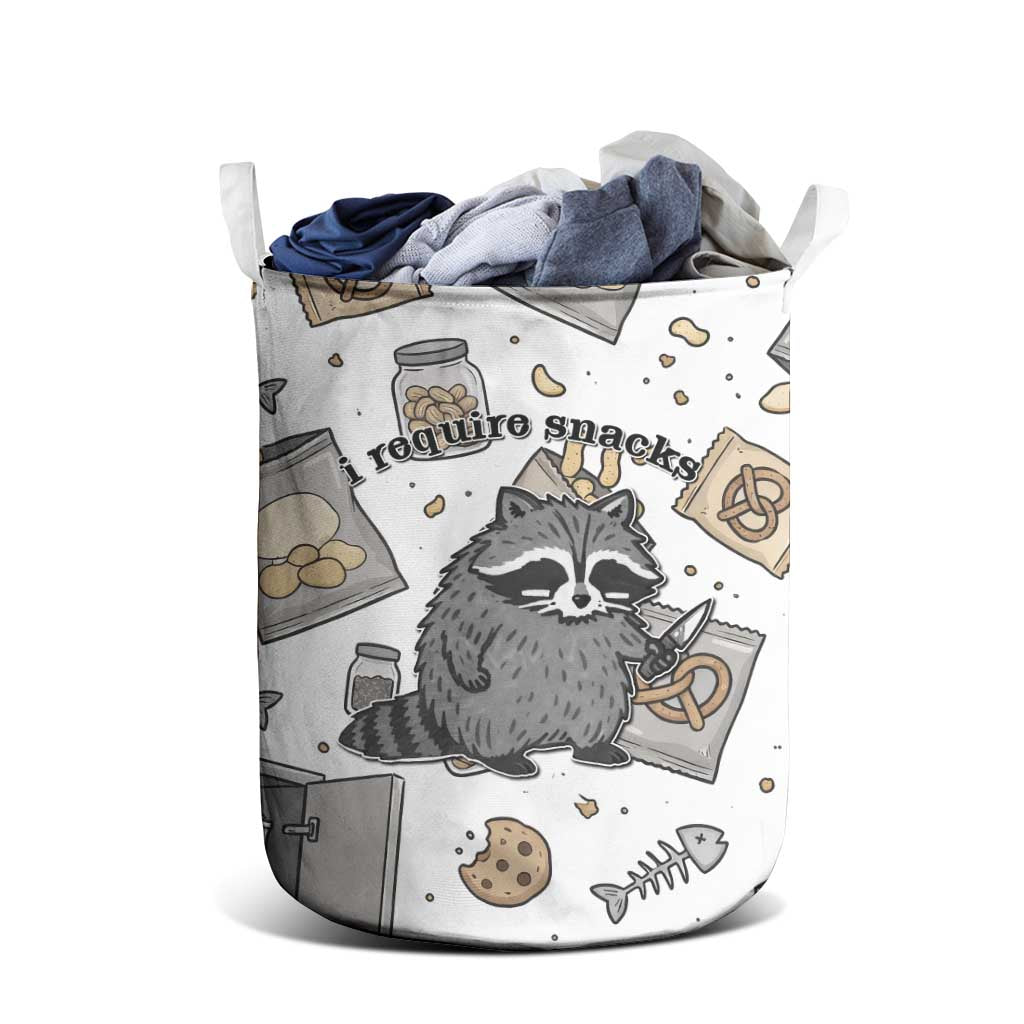 I Require Snacks Raccoon Laundry Basket Cute Bandit Raccoon Chaos with a Knife