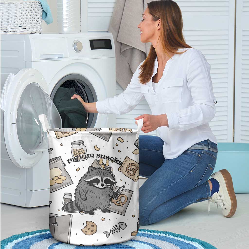 I Require Snacks Raccoon Laundry Basket Cute Bandit Raccoon Chaos with a Knife