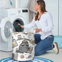 I Require Snacks Raccoon Laundry Basket Cute Bandit Raccoon Chaos with a Knife