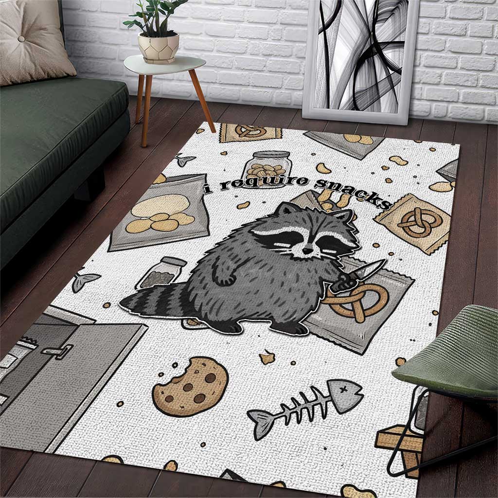 I Require Snacks Raccoon Area Rug Cute Bandit Raccoon Chaos with a Knife