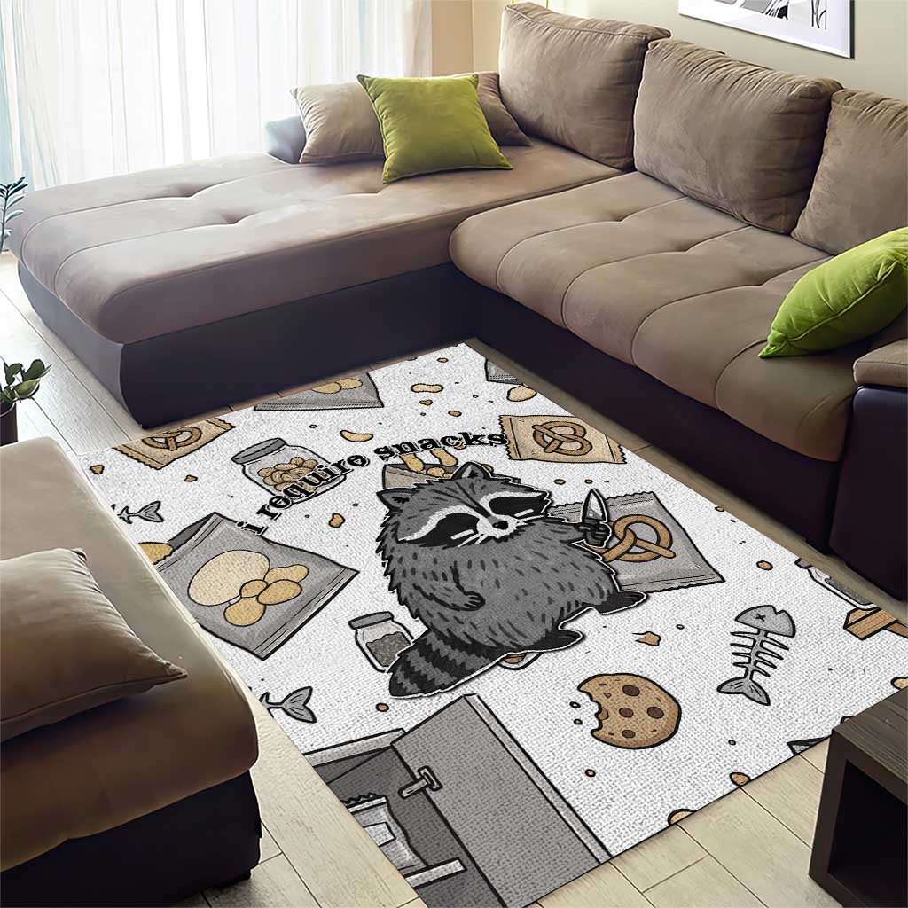 I Require Snacks Raccoon Area Rug Cute Bandit Raccoon Chaos with a Knife