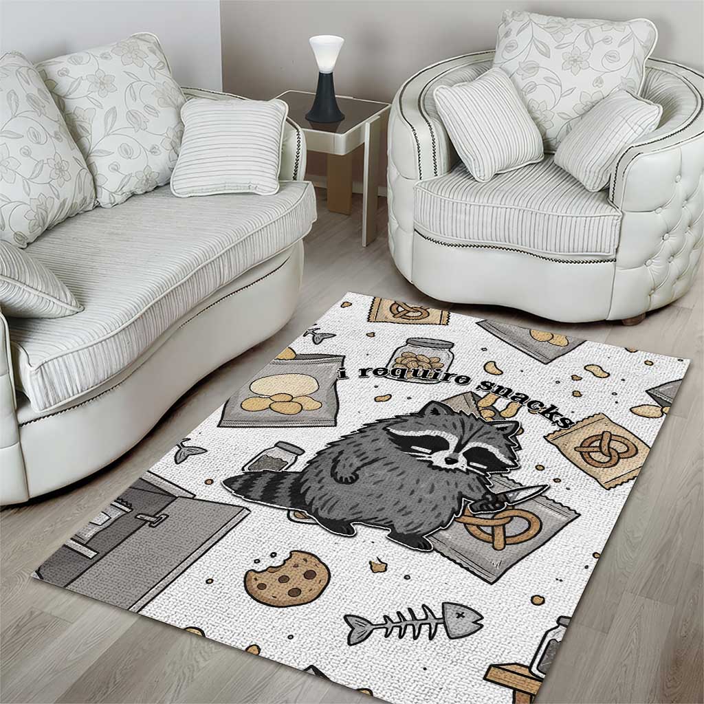 I Require Snacks Raccoon Area Rug Cute Bandit Raccoon Chaos with a Knife