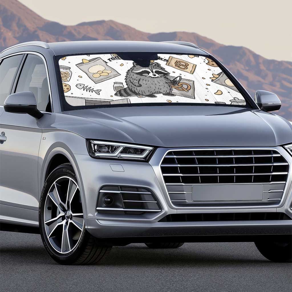 I Require Snacks Raccoon Auto Sun Shade Cute Bandit Raccoon Chaos with a Knife
