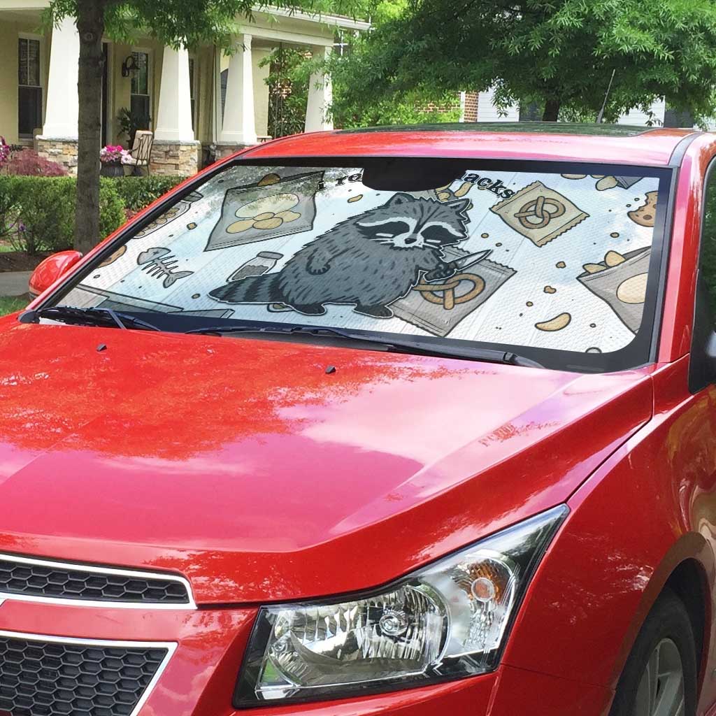 I Require Snacks Raccoon Auto Sun Shade Cute Bandit Raccoon Chaos with a Knife
