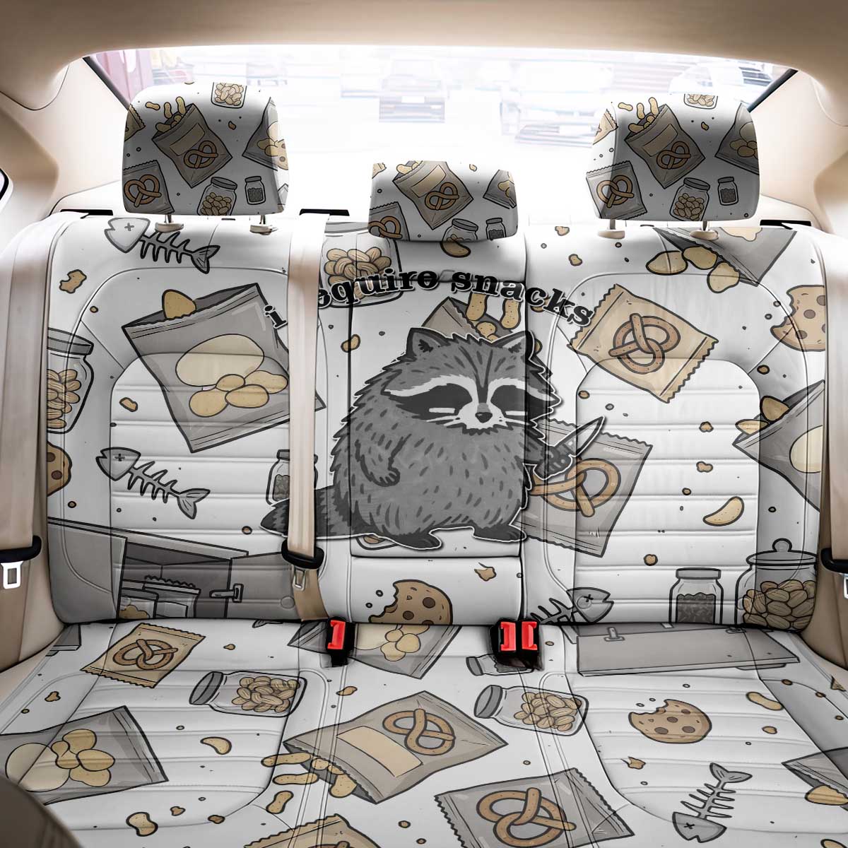 I Require Snacks Raccoon Back Car Seat Cover Cute Bandit Raccoon Chaos with a Knife