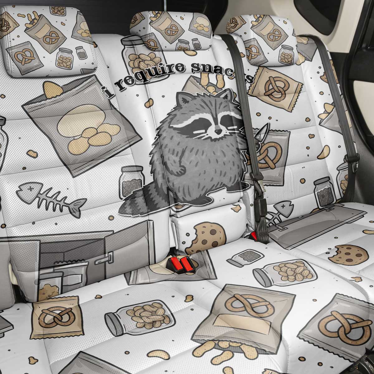 I Require Snacks Raccoon Back Car Seat Cover Cute Bandit Raccoon Chaos with a Knife