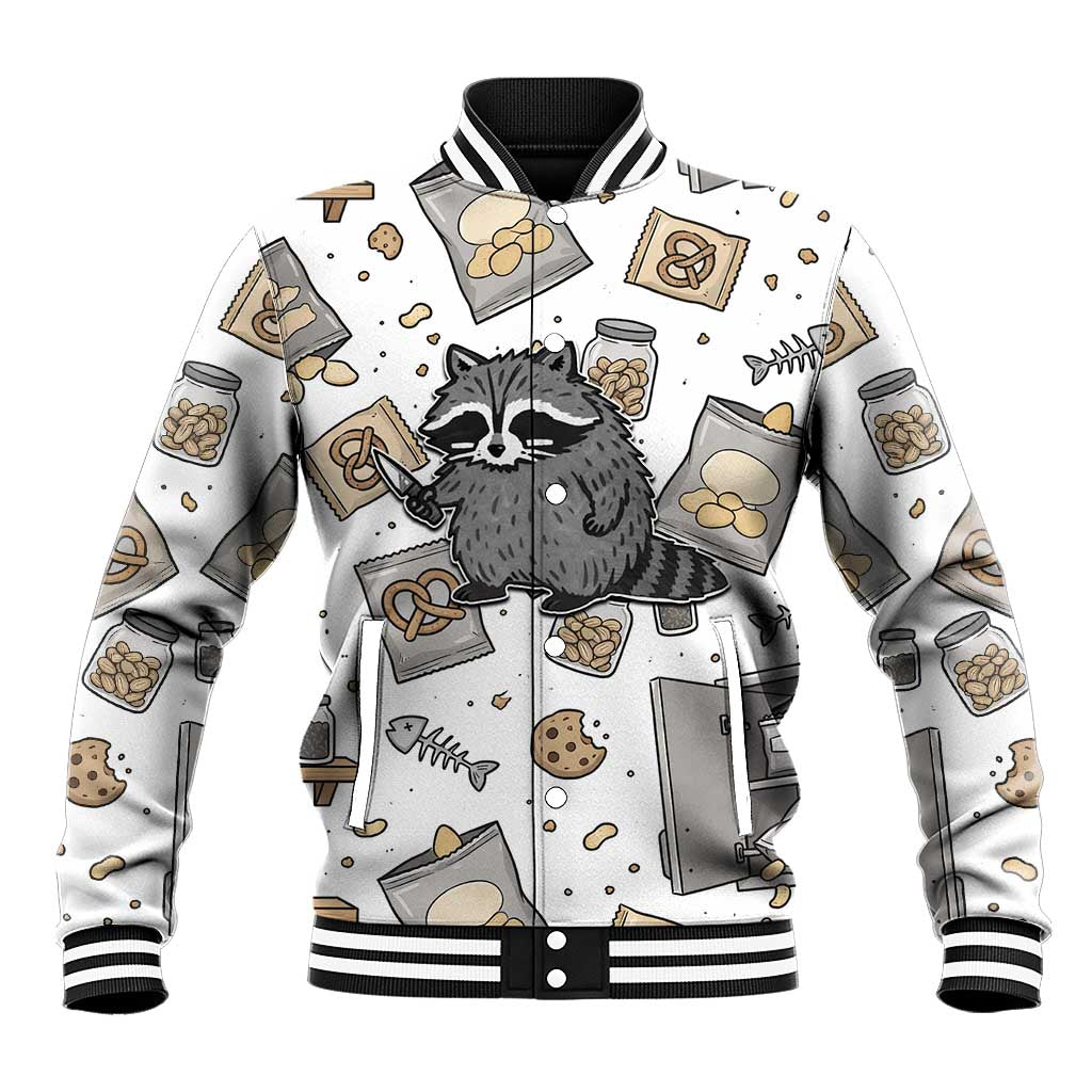 I Require Snacks Raccoon Baseball Jacket Cute Bandit Raccoon Chaos with a Knife