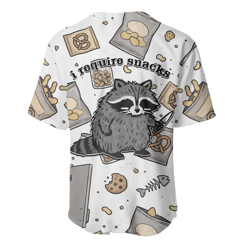 I Require Snacks Raccoon Baseball Jersey Cute Bandit Raccoon Chaos with a Knife