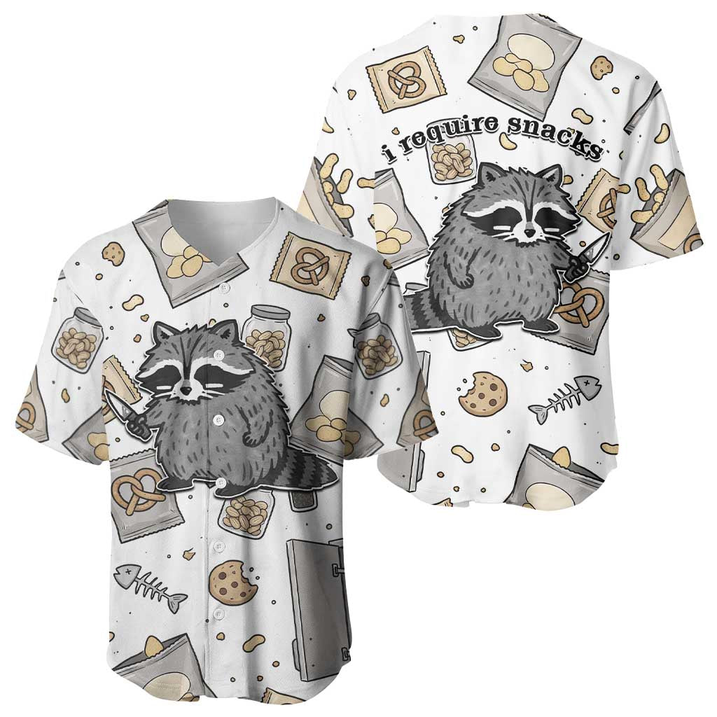 I Require Snacks Raccoon Baseball Jersey Cute Bandit Raccoon Chaos with a Knife