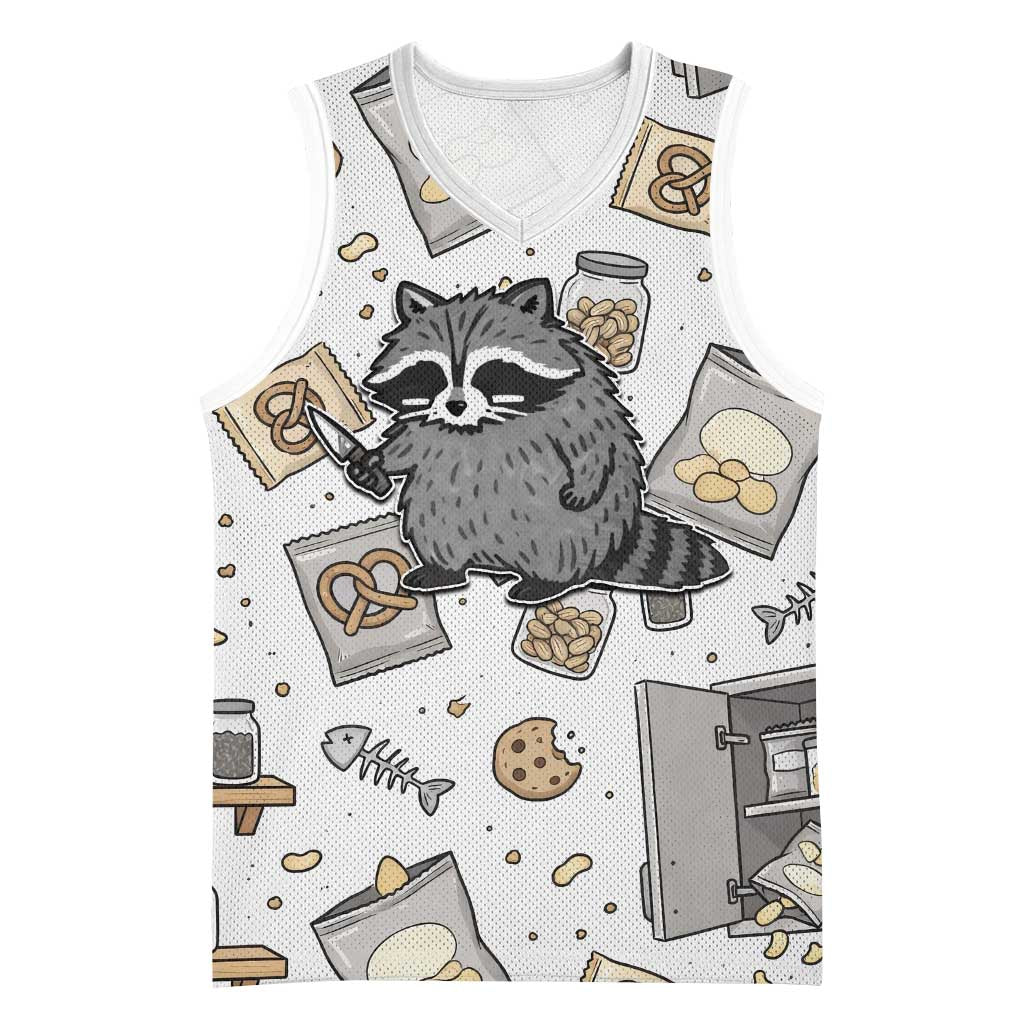 I Require Snacks Raccoon Basketball Jersey Cute Bandit Raccoon Chaos with a Knife