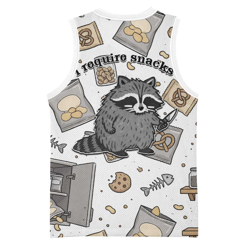I Require Snacks Raccoon Basketball Jersey Cute Bandit Raccoon Chaos with a Knife