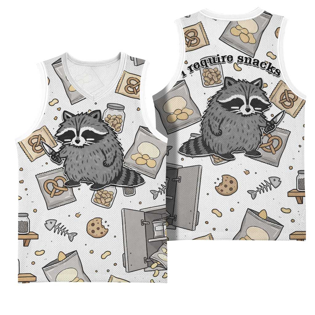 I Require Snacks Raccoon Basketball Jersey Cute Bandit Raccoon Chaos with a Knife