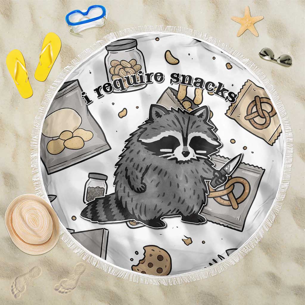 I Require Snacks Raccoon Beach Blanket Cute Bandit Raccoon Chaos with a Knife