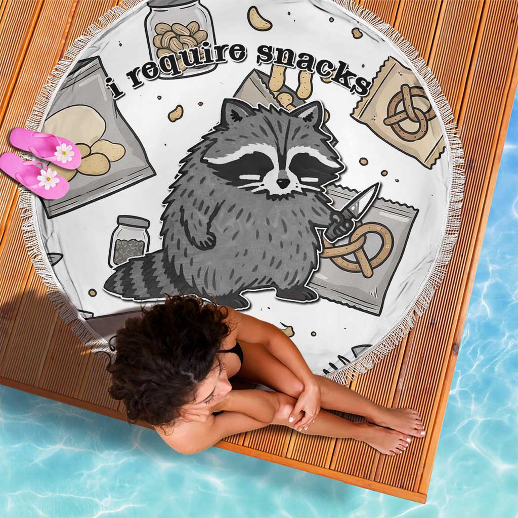 I Require Snacks Raccoon Beach Blanket Cute Bandit Raccoon Chaos with a Knife