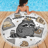 I Require Snacks Raccoon Beach Blanket Cute Bandit Raccoon Chaos with a Knife
