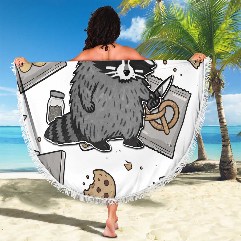 I Require Snacks Raccoon Beach Blanket Cute Bandit Raccoon Chaos with a Knife