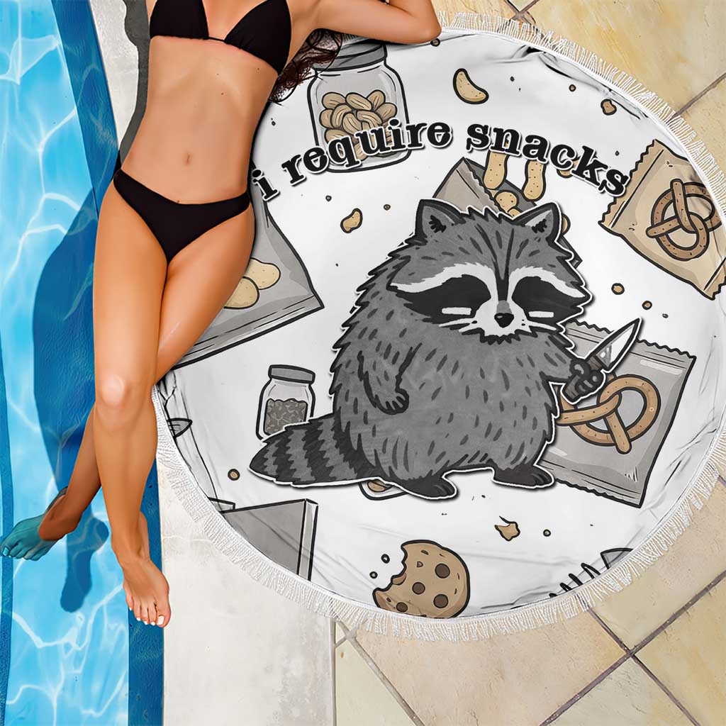 I Require Snacks Raccoon Beach Blanket Cute Bandit Raccoon Chaos with a Knife