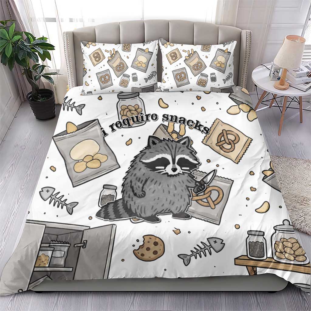 I Require Snacks Raccoon Bedding Set Cute Bandit Raccoon Chaos with a Knife
