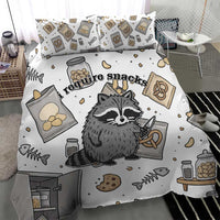 I Require Snacks Raccoon Bedding Set Cute Bandit Raccoon Chaos with a Knife