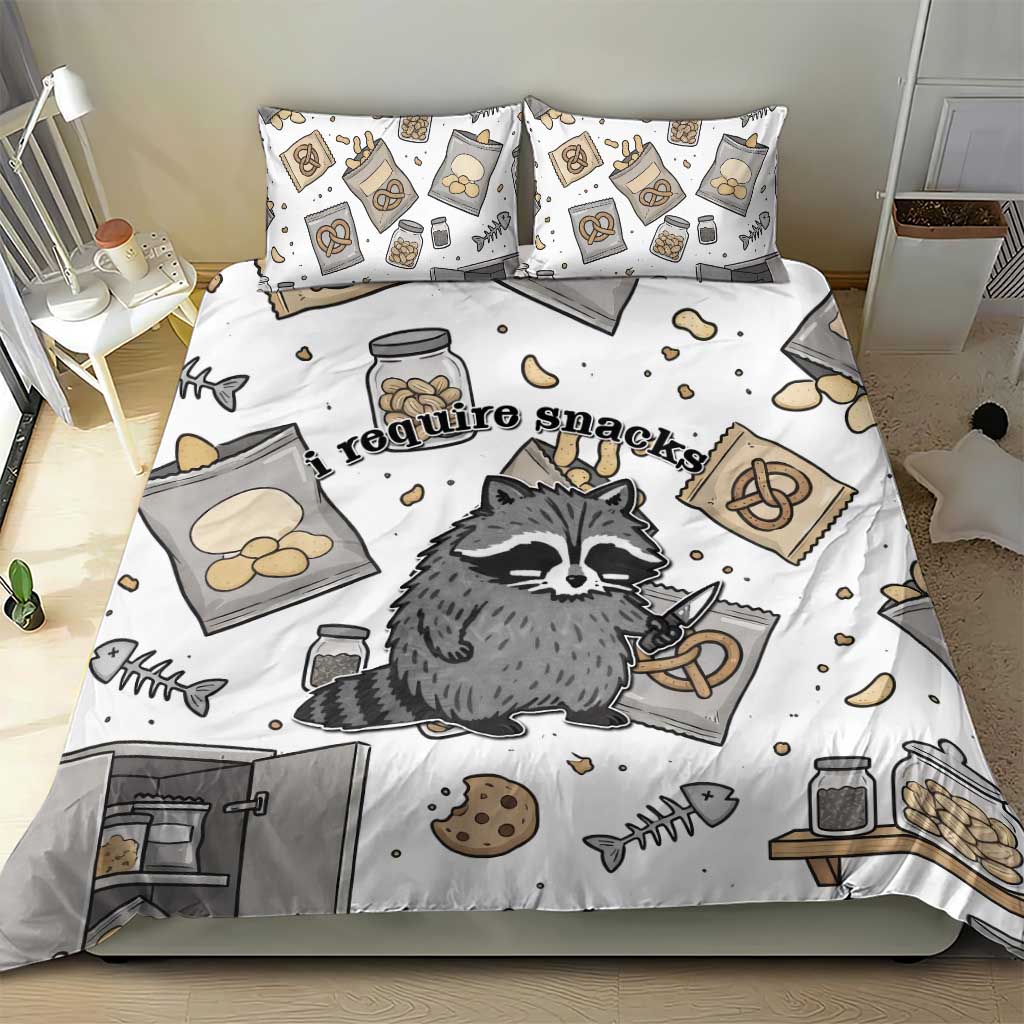 I Require Snacks Raccoon Bedding Set Cute Bandit Raccoon Chaos with a Knife