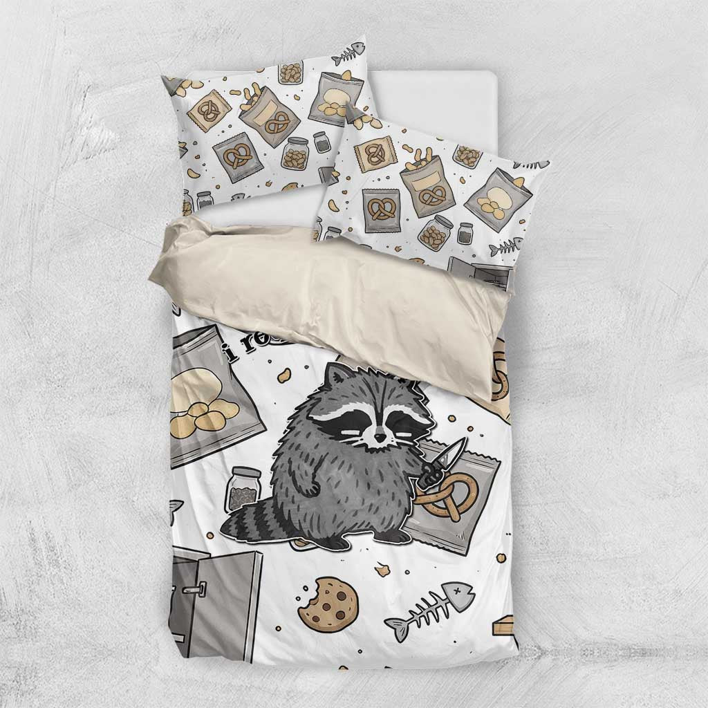 I Require Snacks Raccoon Bedding Set Cute Bandit Raccoon Chaos with a Knife