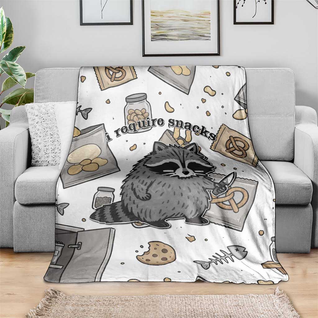 I Require Snacks Raccoon Blanket Cute Bandit Raccoon Chaos with a Knife