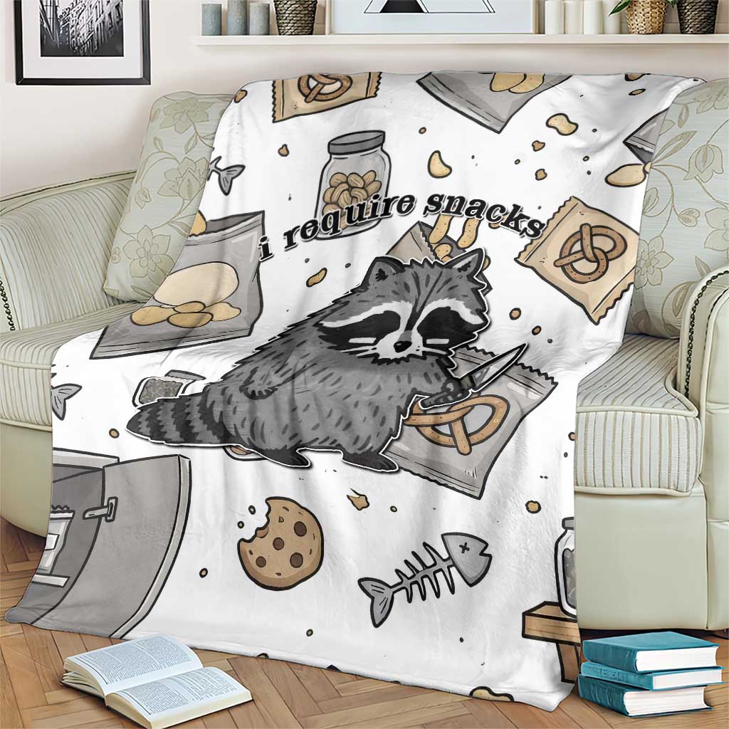 I Require Snacks Raccoon Blanket Cute Bandit Raccoon Chaos with a Knife