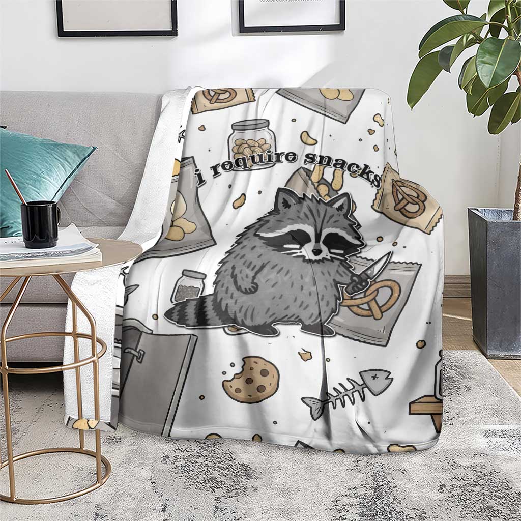 I Require Snacks Raccoon Blanket Cute Bandit Raccoon Chaos with a Knife