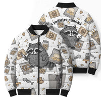 I Require Snacks Raccoon Bomber Puffer Jacket Cute Bandit Raccoon Chaos with a Knife