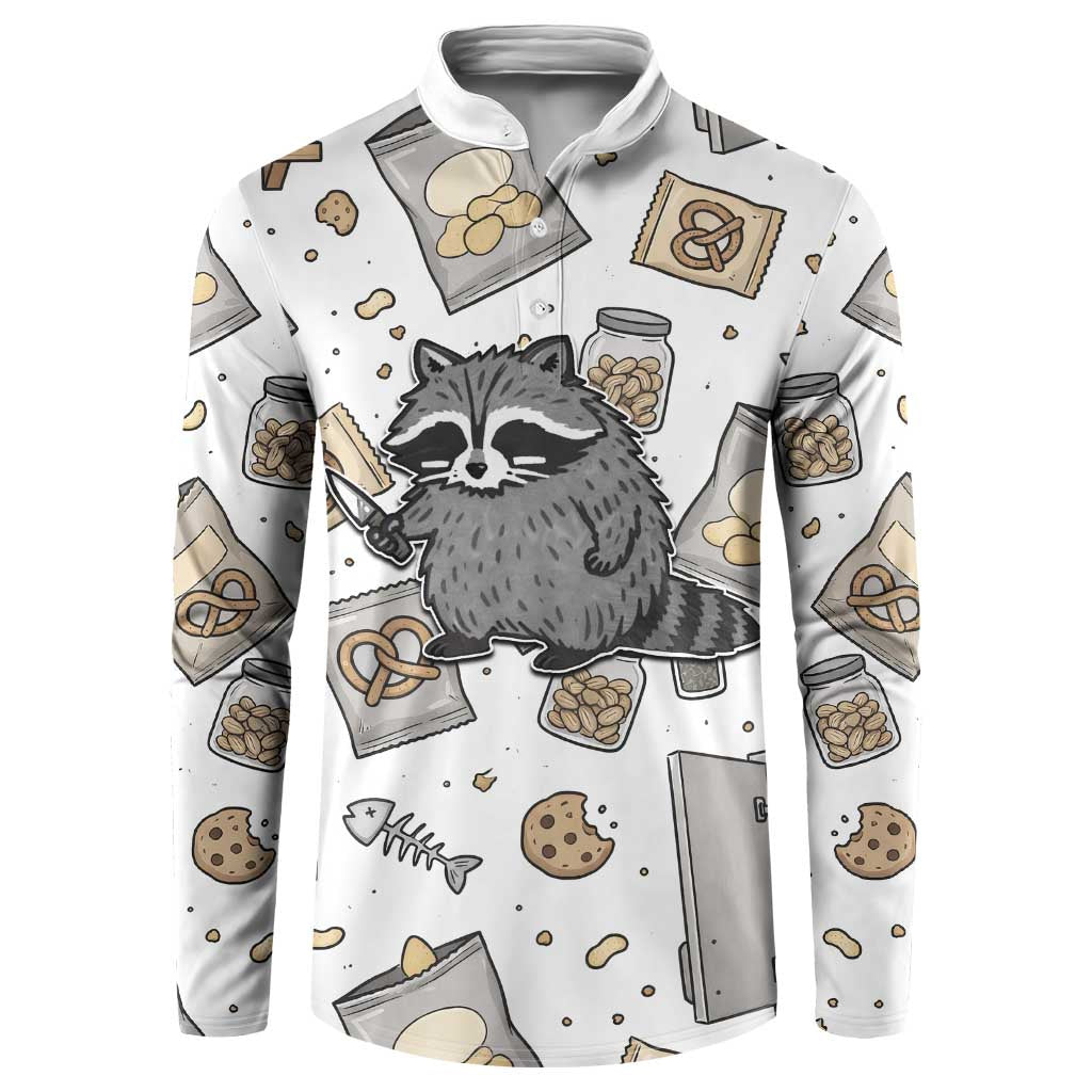 I Require Snacks Raccoon Button Sweatshirt Cute Bandit Raccoon Chaos with a Knife