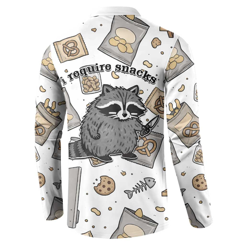 I Require Snacks Raccoon Button Sweatshirt Cute Bandit Raccoon Chaos with a Knife
