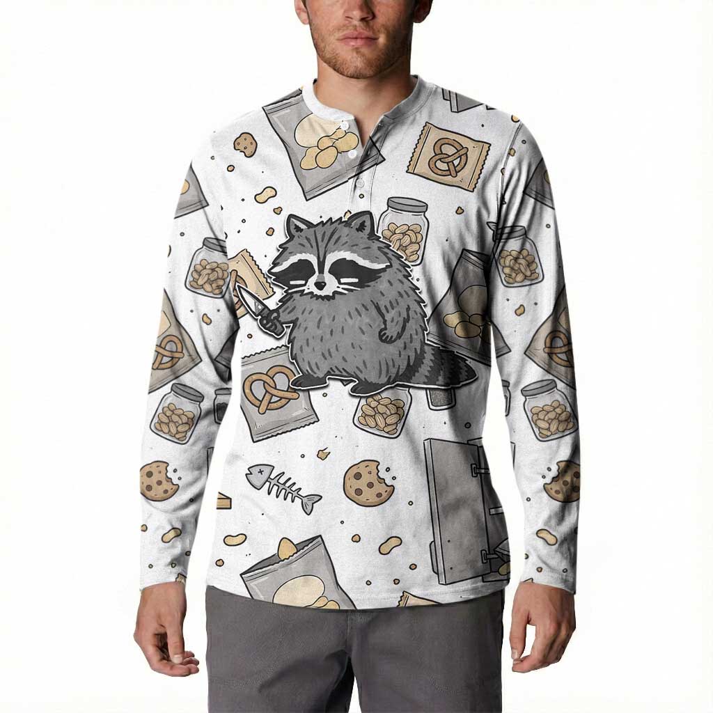 I Require Snacks Raccoon Button Sweatshirt Cute Bandit Raccoon Chaos with a Knife