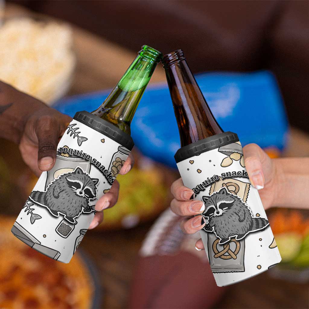 I Require Snacks Raccoon 4 in 1 Can Cooler Tumbler Cute Bandit Raccoon Chaos with a Knife