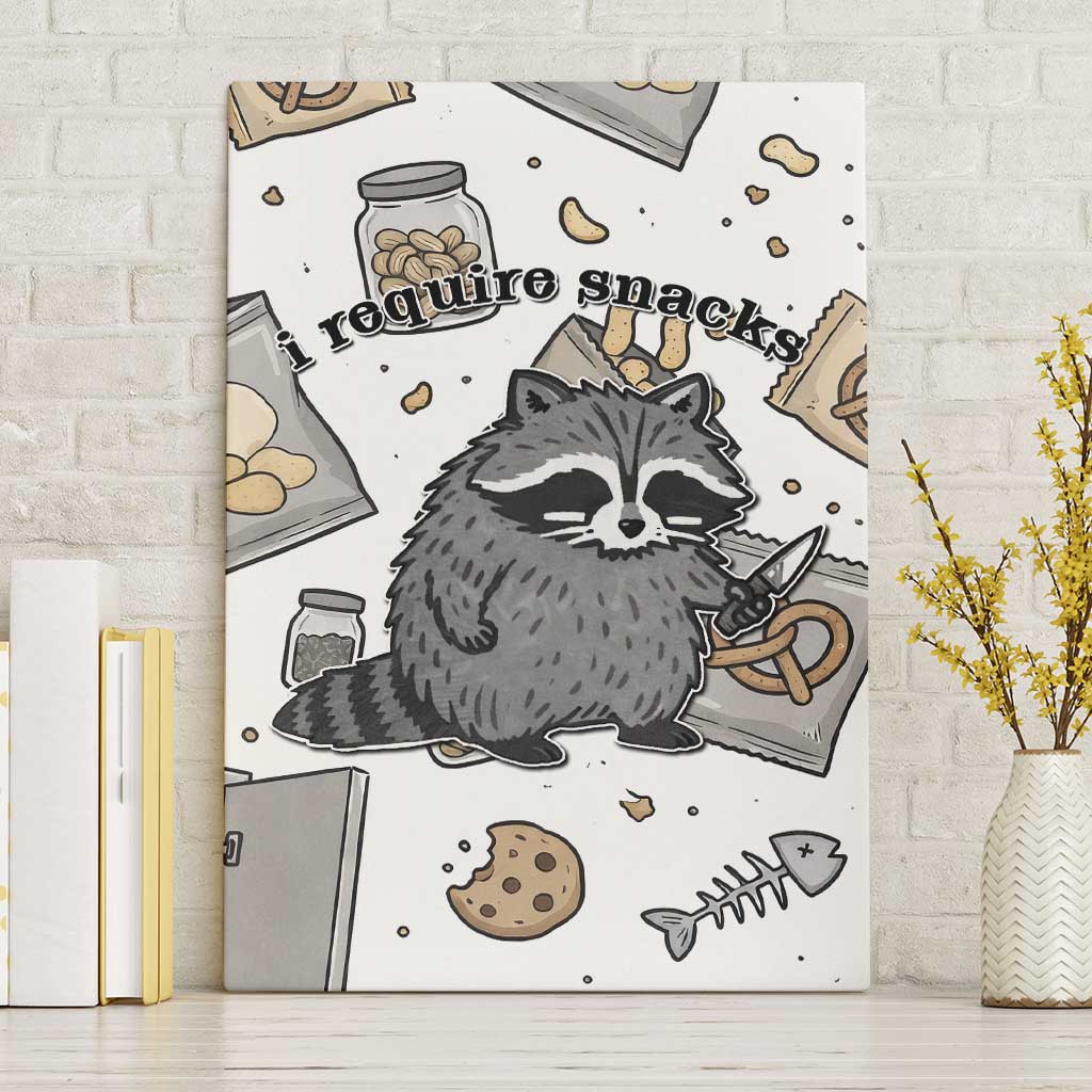 I Require Snacks Raccoon Canvas Wall Art Cute Bandit Raccoon Chaos with a Knife