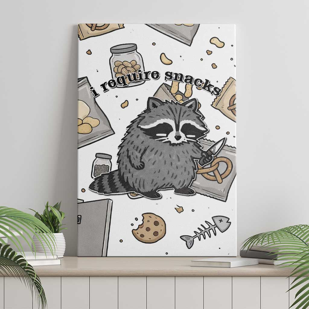 I Require Snacks Raccoon Canvas Wall Art Cute Bandit Raccoon Chaos with a Knife