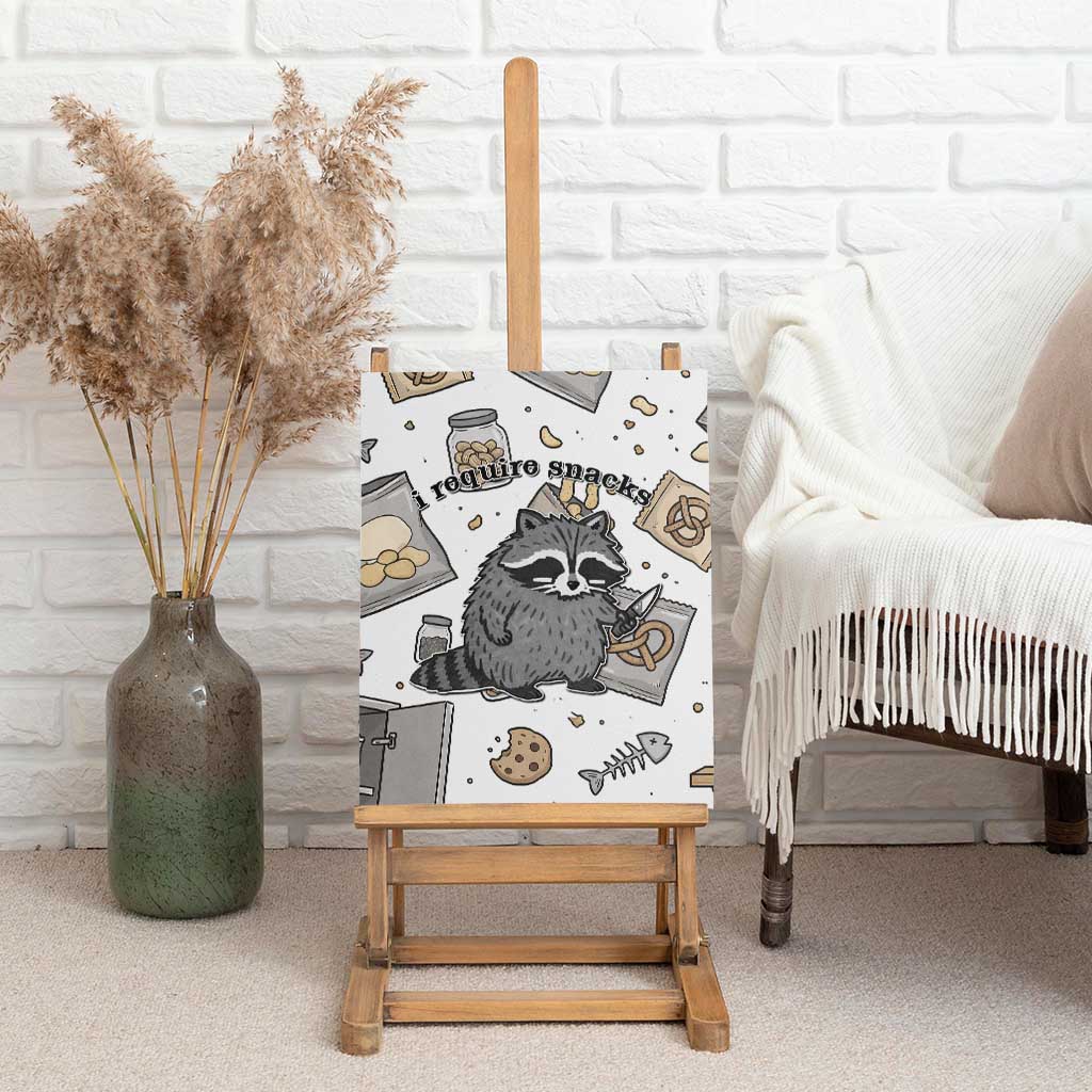 I Require Snacks Raccoon Canvas Wall Art Cute Bandit Raccoon Chaos with a Knife
