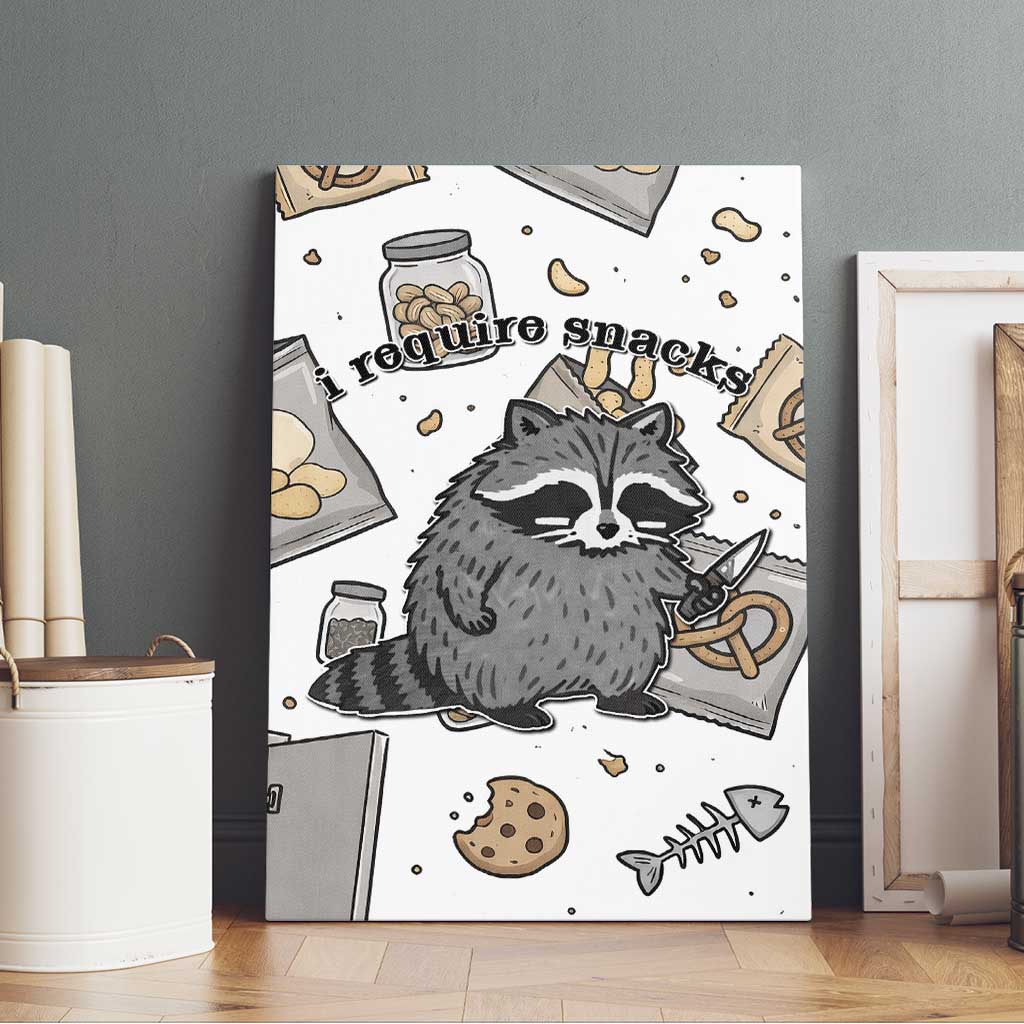 I Require Snacks Raccoon Canvas Wall Art Cute Bandit Raccoon Chaos with a Knife