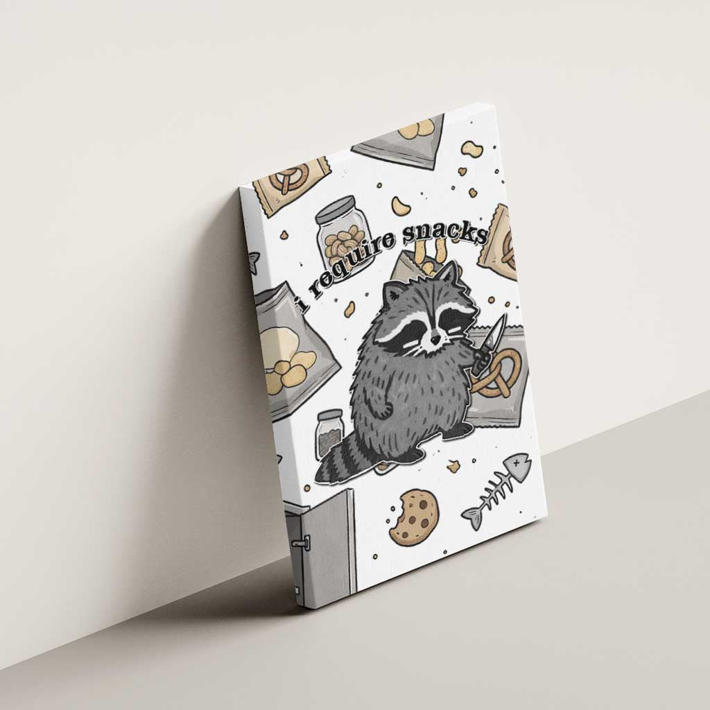 I Require Snacks Raccoon Canvas Wall Art Cute Bandit Raccoon Chaos with a Knife