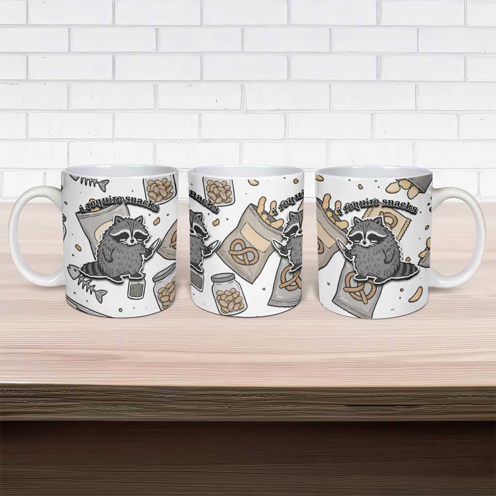I Require Snacks Raccoon Ceramic Mug Cute Bandit Raccoon Chaos with a Knife