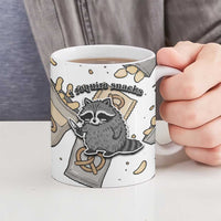 I Require Snacks Raccoon Ceramic Mug Cute Bandit Raccoon Chaos with a Knife