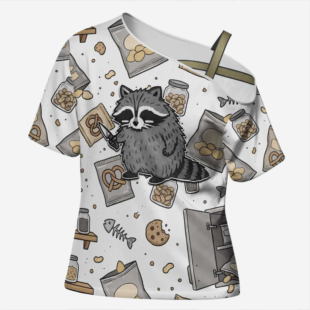 I Require Snacks Raccoon Cross Shoulder Shirt Cute Bandit Raccoon Chaos with a Knife