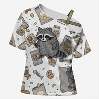 I Require Snacks Raccoon Cross Shoulder Shirt Cute Bandit Raccoon Chaos with a Knife